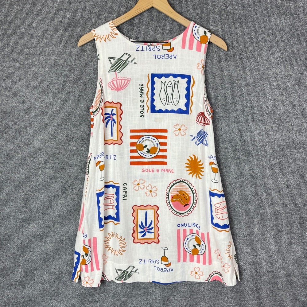 Anthropologie Paper Heart Aperol Linen Blend Mini Shirt Dress White Small